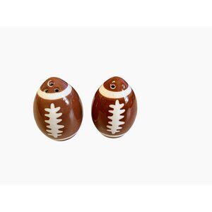 Football Shape Salt & Pepper Shakers Ceramic Brown & White